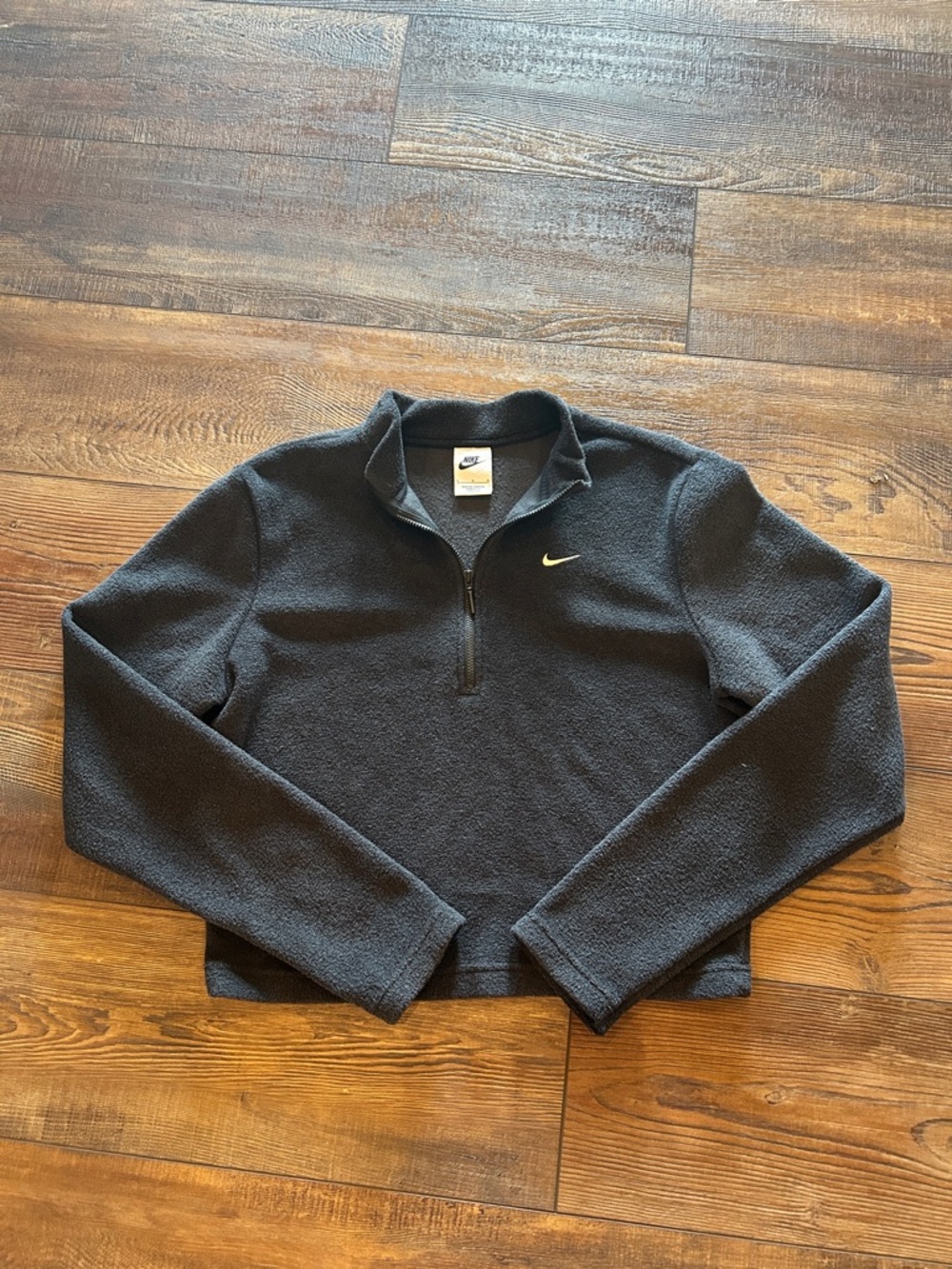 Nike Women's Black Crop Half-Zip Fleece Jacket with Swoosh
